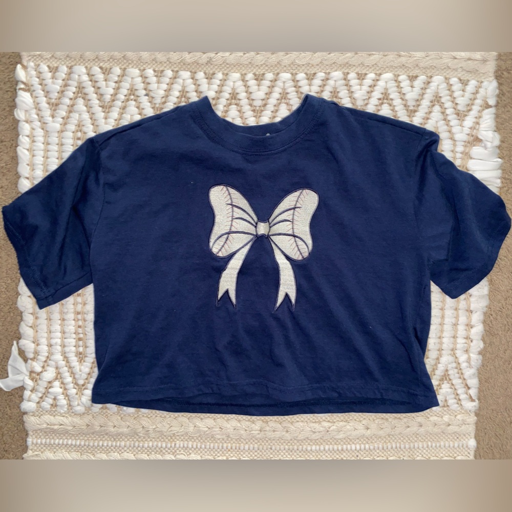 SHEIN Blue Short Sleeve Tee with Bow Design